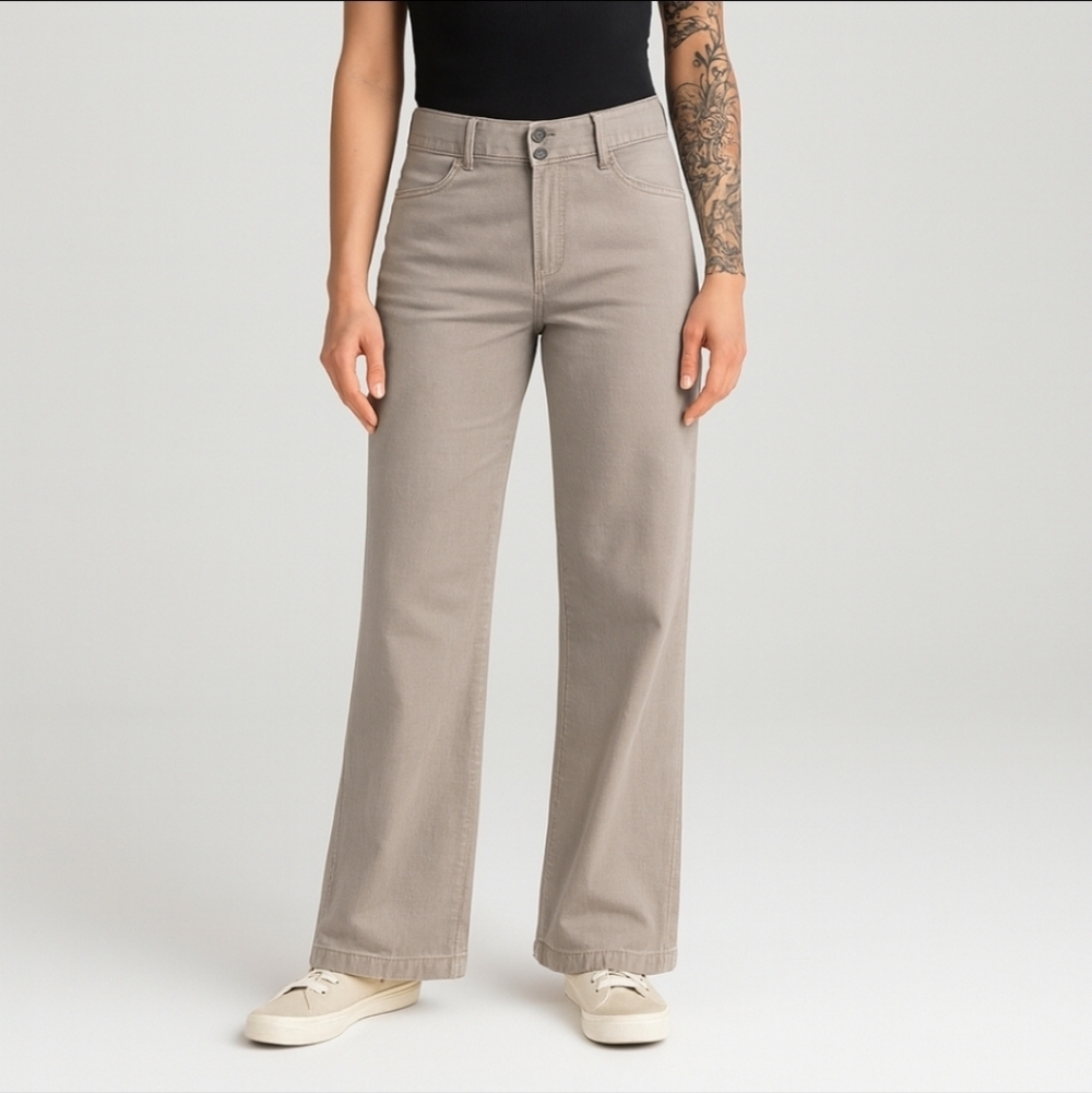 Lolë Greige Utility Twill Pants Women’s Size 6 Wide Leg 100% Cotton Gray Beige